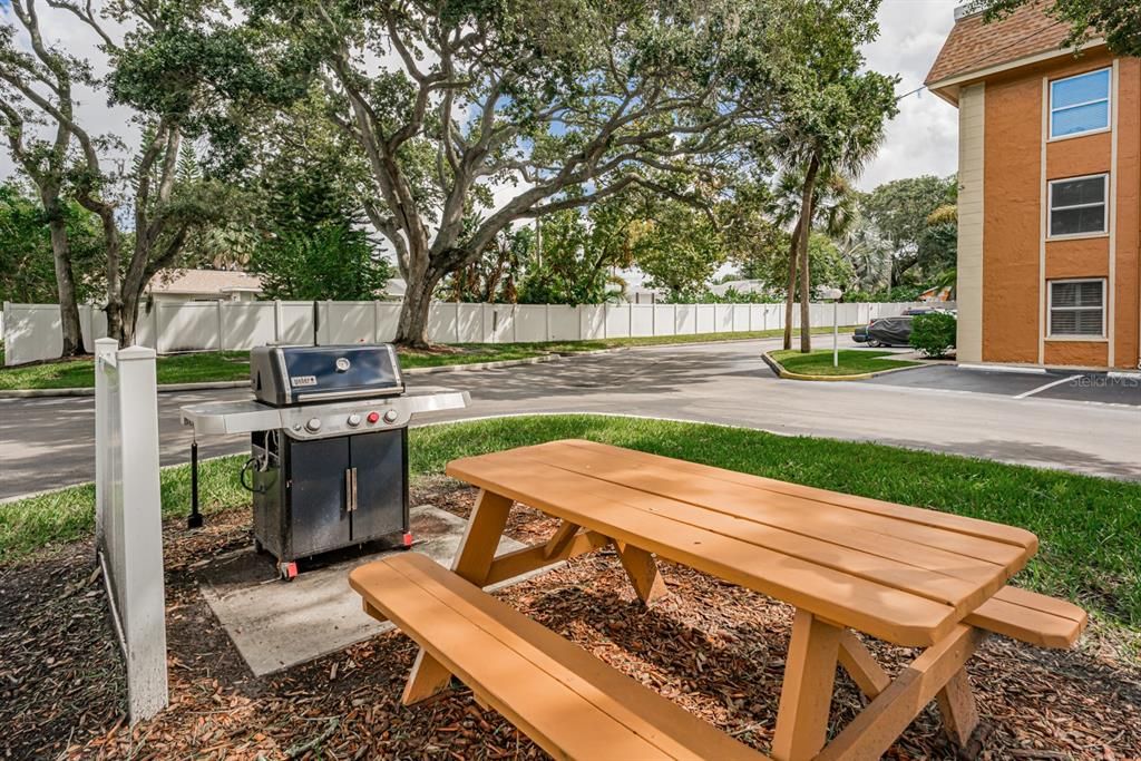 Outdoor grills with picnic tables