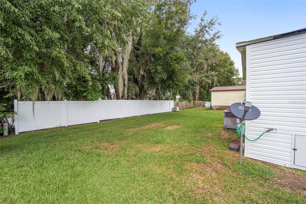 backyard view towards white fence