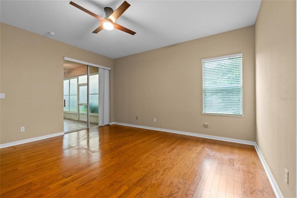 Den with French Doors, new carpet & new ceiling fan