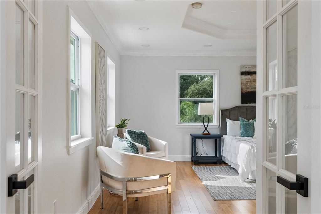 The private French door entry into the owner's suite.