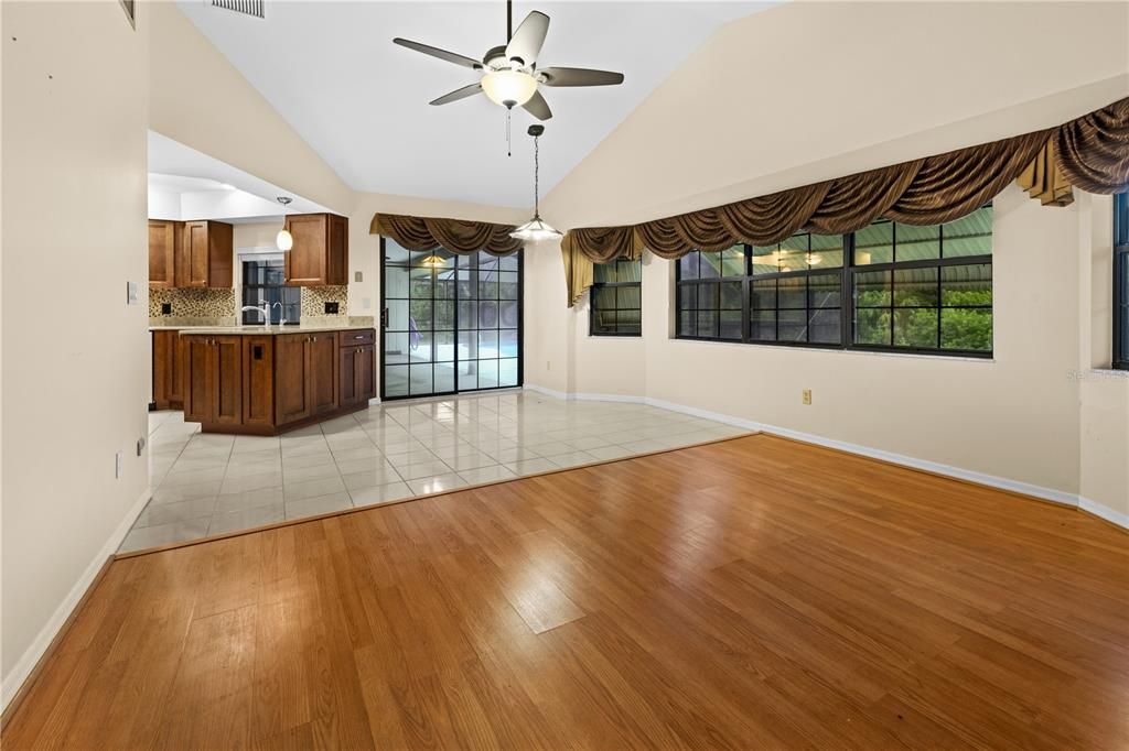 View of Family rm, Dinette into kitchen