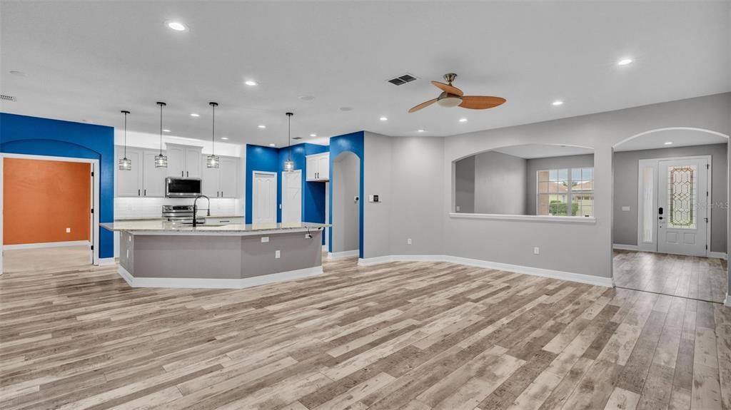 Living open to kitchen and dining area