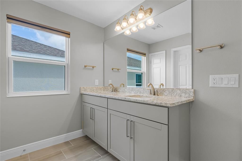 quartz dual sink vanity area