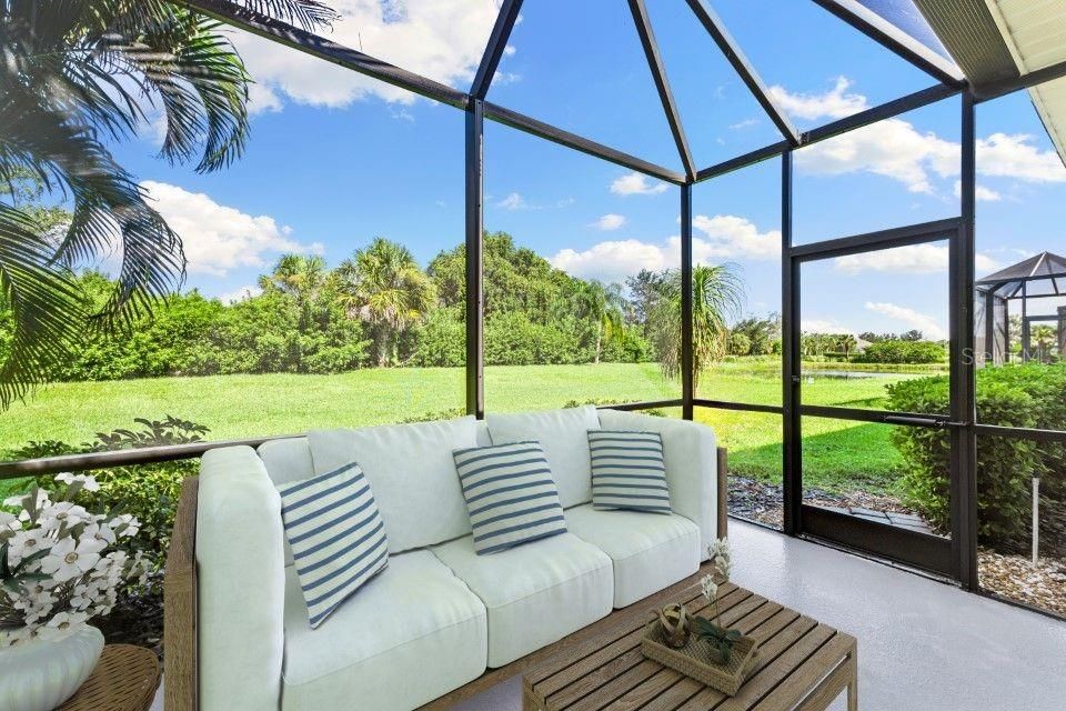 Lanai with landscape and lake view