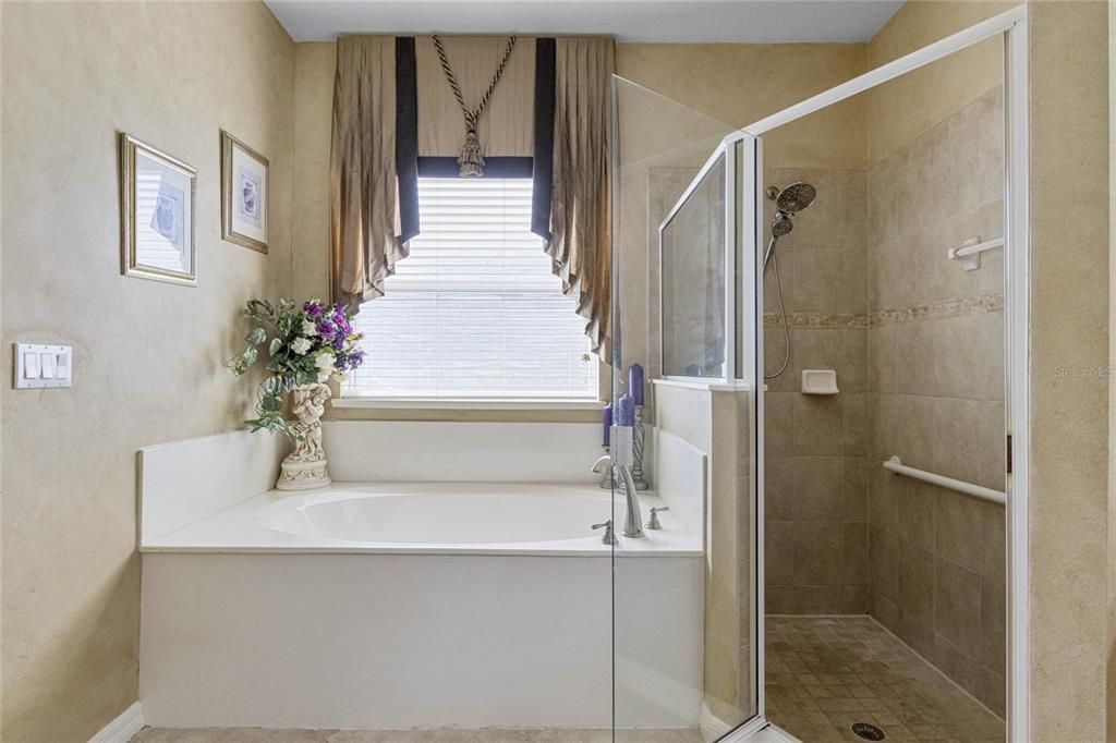 Seated Walk-in Shower and Luxurious Garden Tub