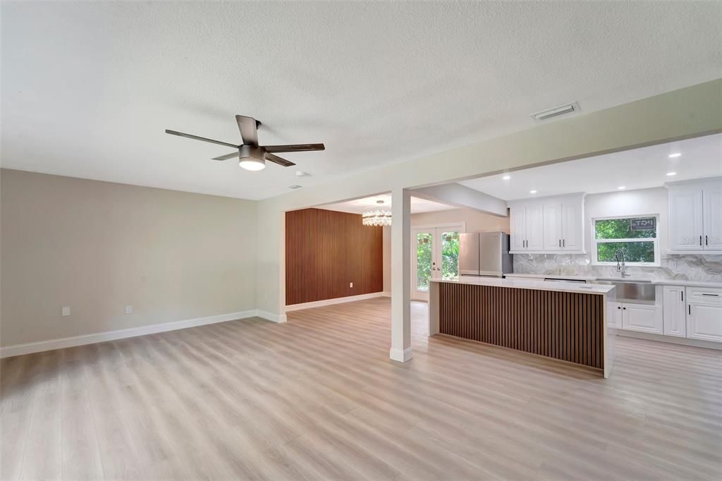 Living room, Kitchen and formal dining room