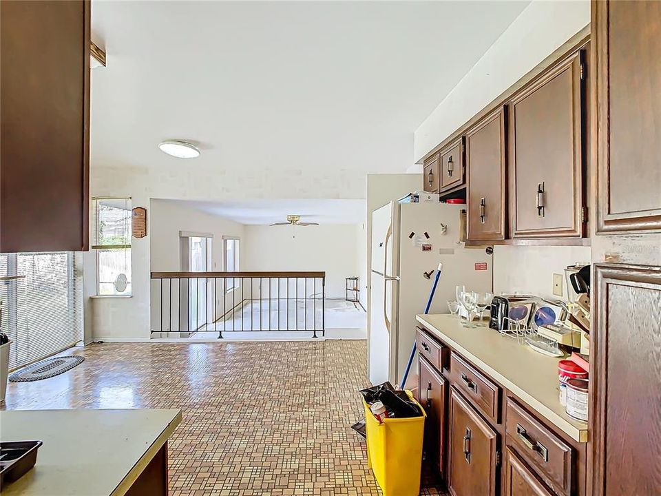 The kitchen overlooks the family room.