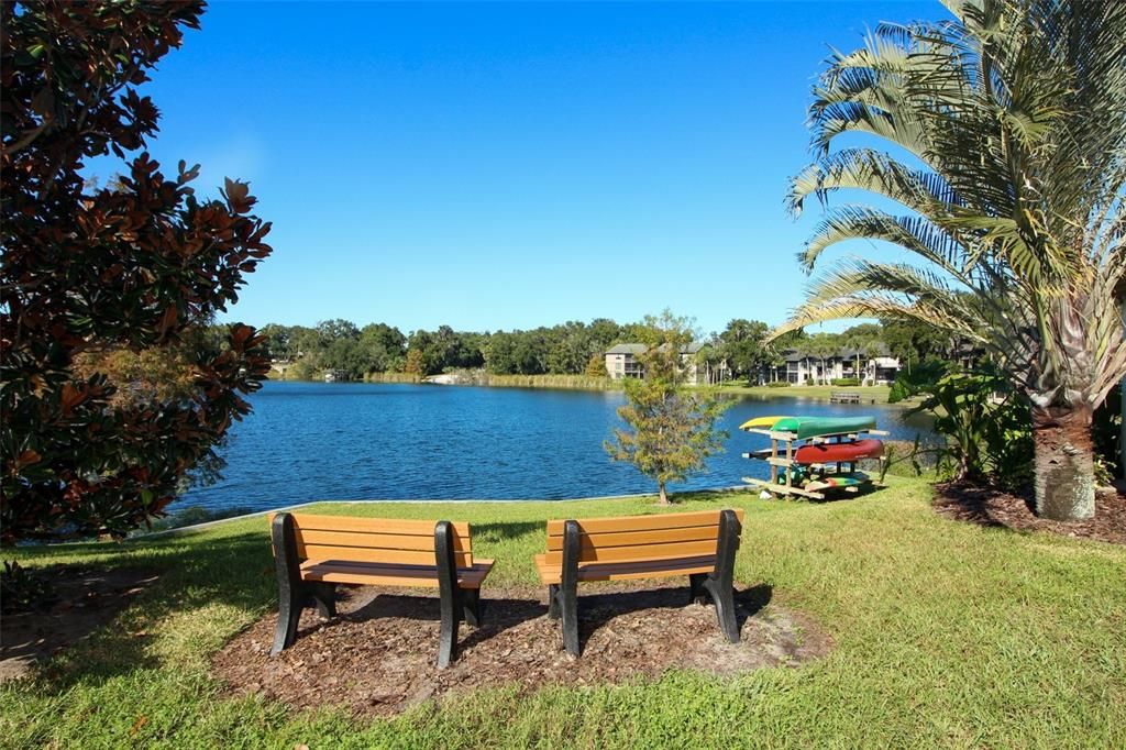 Water view benches and Kayak storage