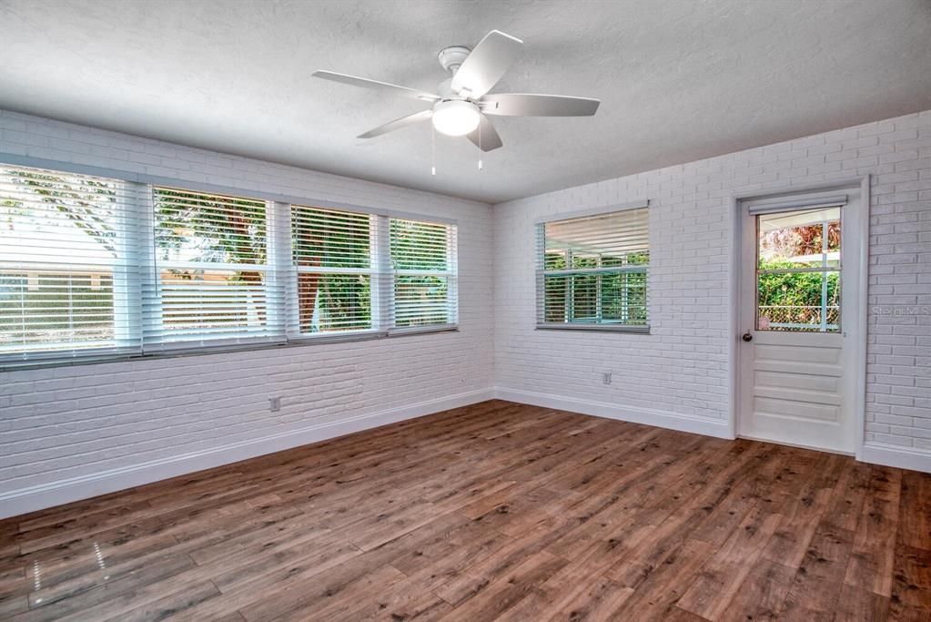 Family room with windows