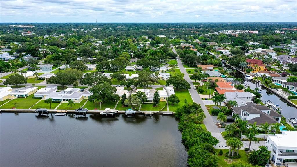 Aerial view of home and Bay.