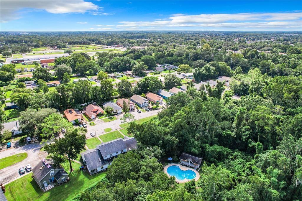 Community view, pool behind the townhouse.