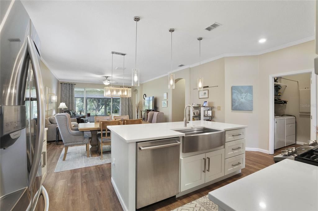 View of the farmhouse sink, Dinette & Great Room areas