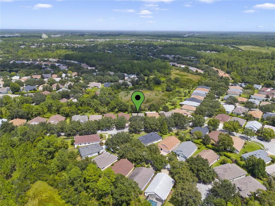 Aerial view of home's location w/ a conservation area view