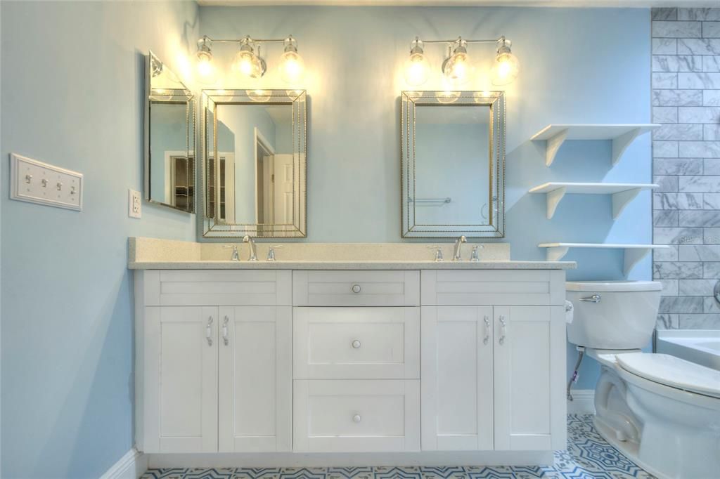 TWIN SINKS - GRANITE COUNTER TOP - MIRRORS ARE OUTSTANDING