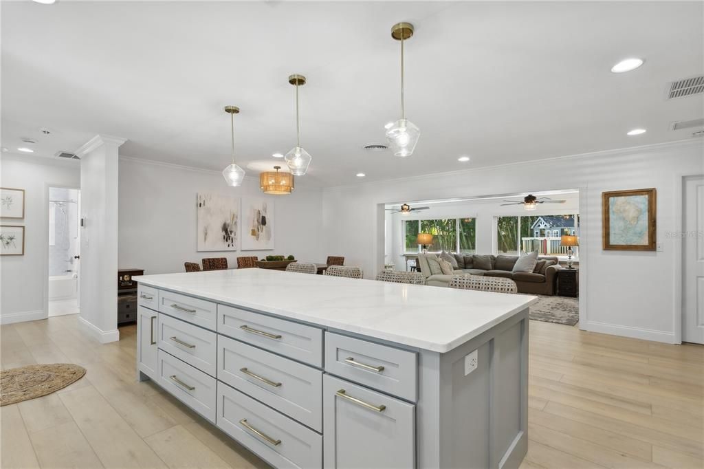 9.5 ft kitchen island with quartz countertops