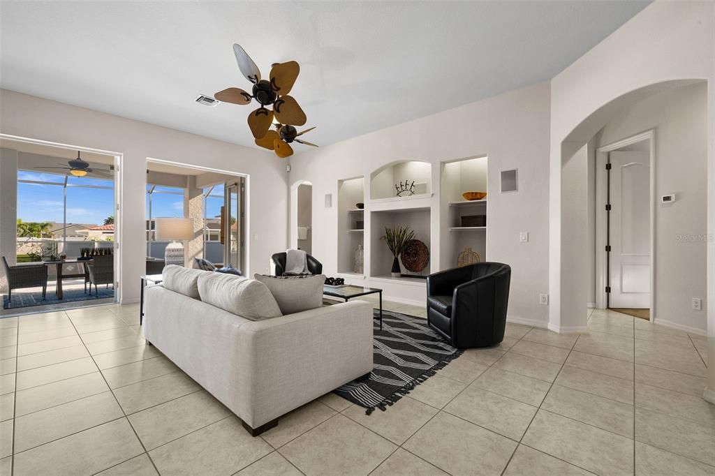 Living room overlooking Lanai and Pool