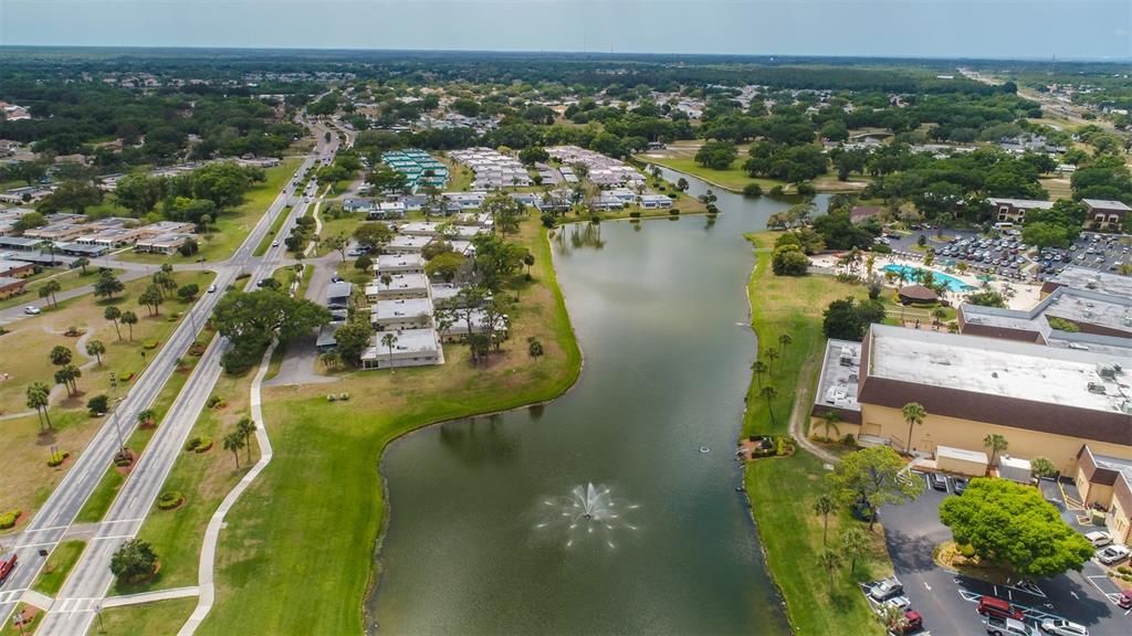 N clubhouse and pool on right. The left road is shown coming in from front entrance.