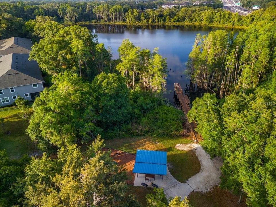 View of picnic area and Dock on Gant Lake