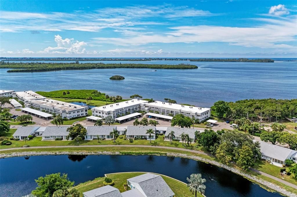 Aerial Shot of Building on Sarasota Bay