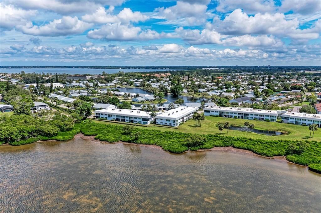 Aerial Shot of Building on Sarasota Bay