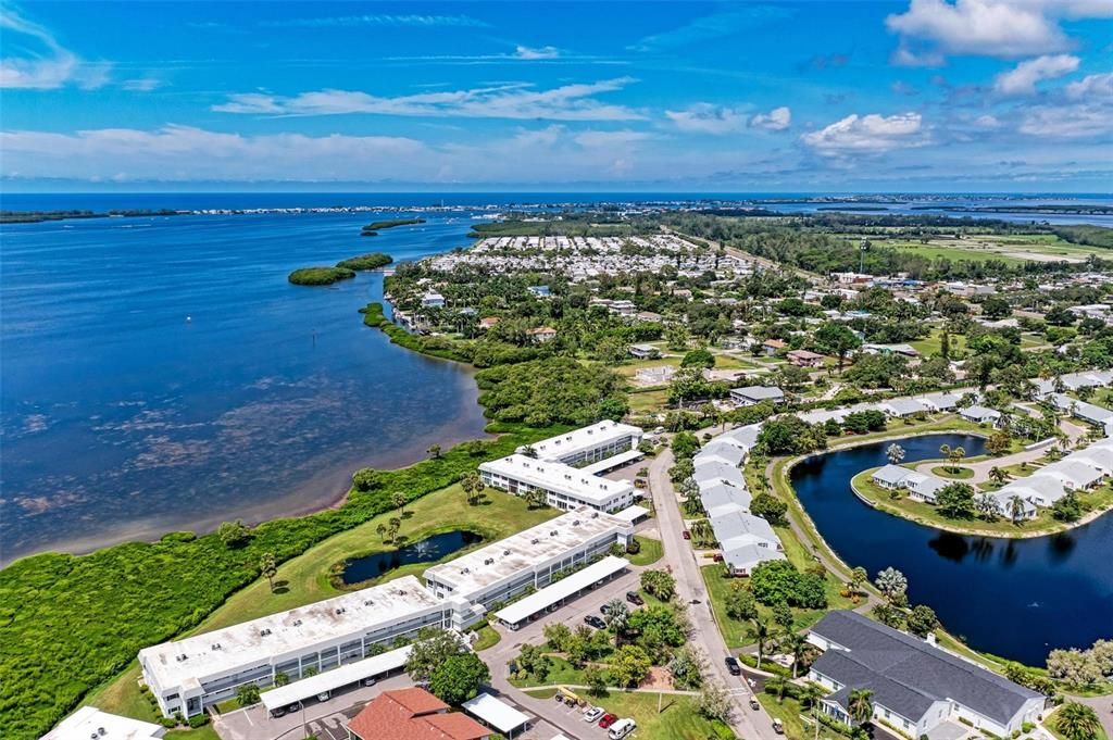 Aerial Shot of Building on Sarasota Bay