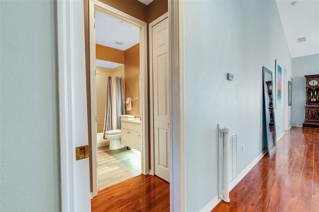 Pocket door to guest bedroom and bathroom