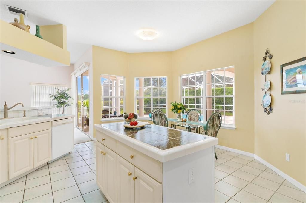 Kitchen with views of golf course