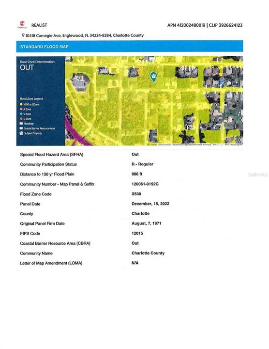 Flood map showing property is not in a flood zone.