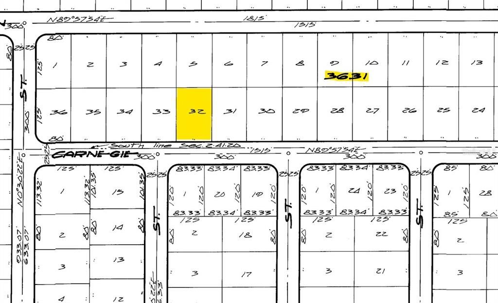 Plat map showing the legal size of property.