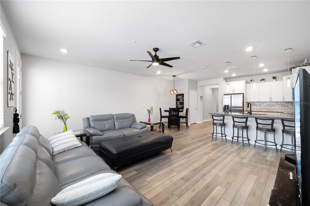 Spacious gathering room open to the kitchen