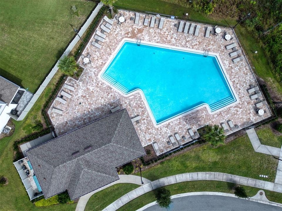 Aerial view of the community pool and cabana