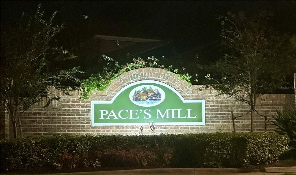 Pace’s Mill - neighborhood entrance at night