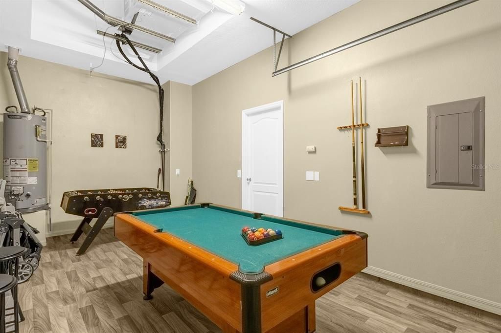 Garage turned into game room