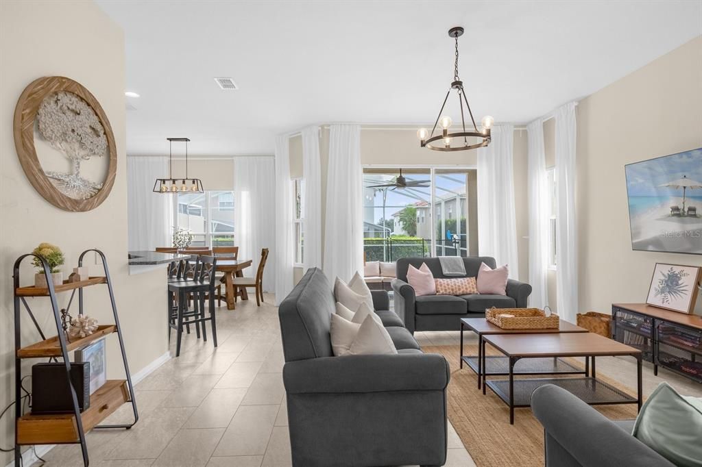 Open Floor Plan,  living room is connected to the kitchen and dining