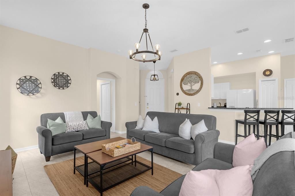 Open Floor Plan,  living room is connected to the kitchen and dining