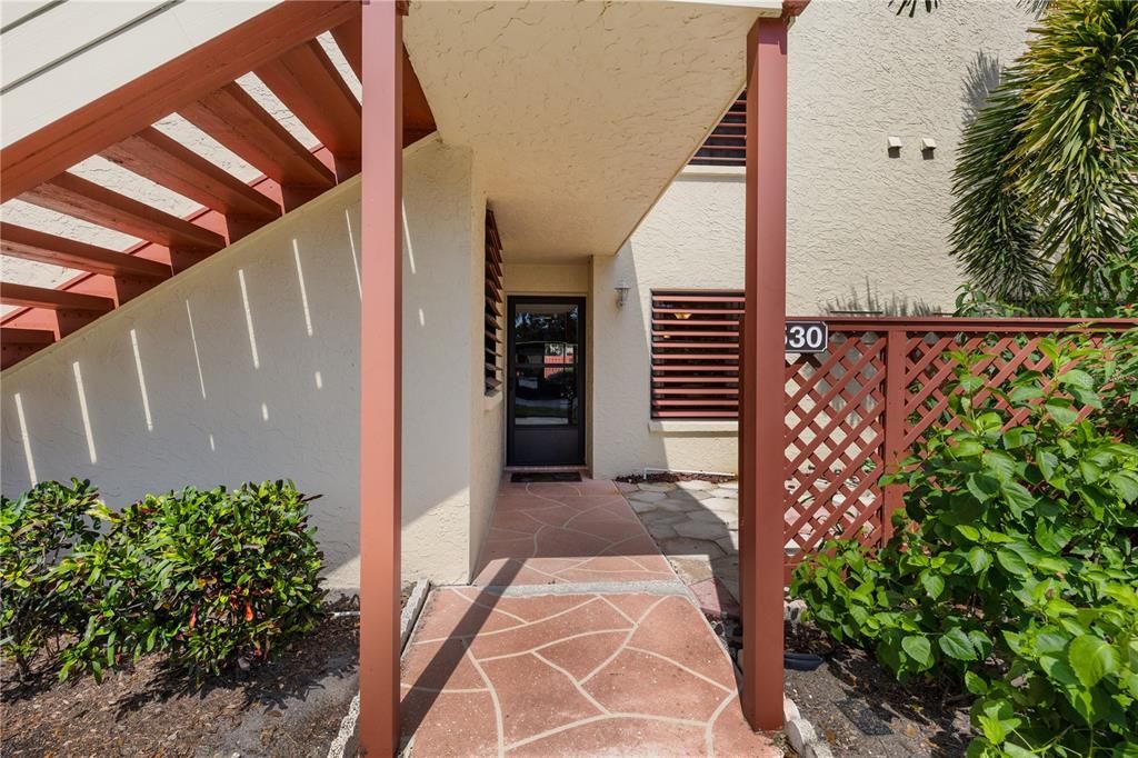 Front elevation showing the entry way and courtyard.