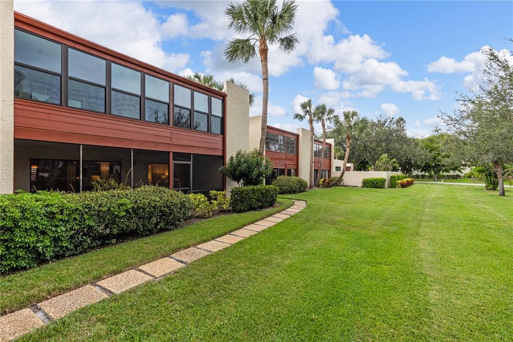 Rear elevation and walk-way for the community's common area.