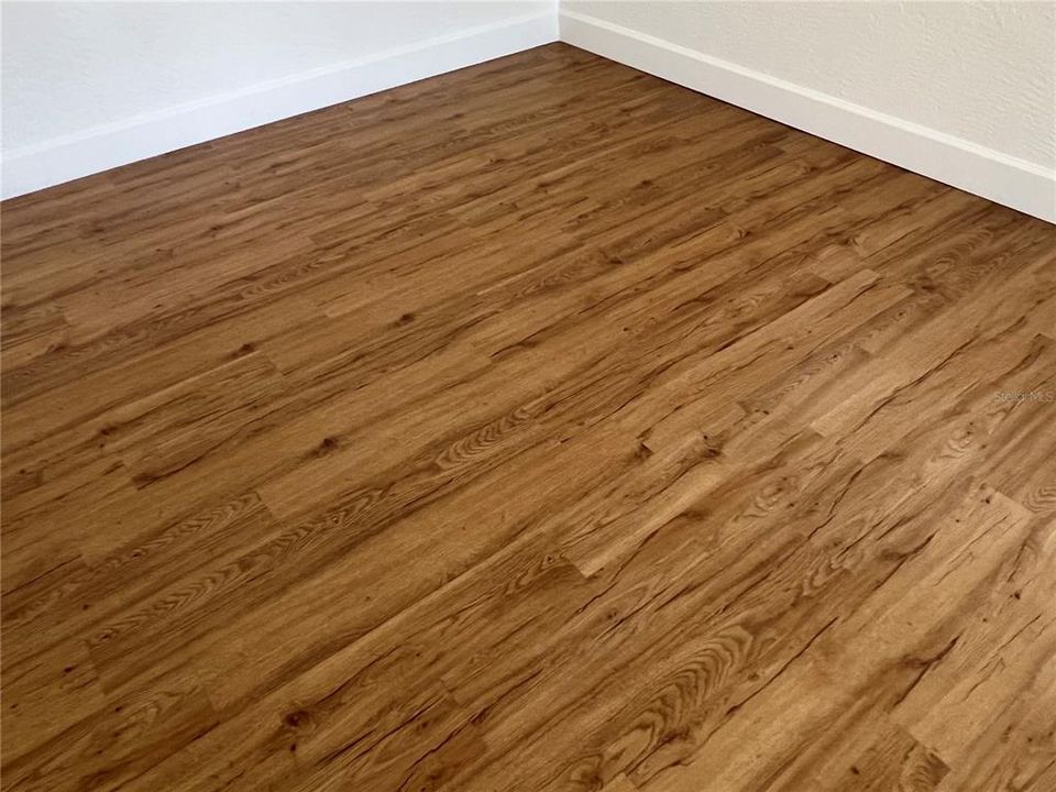 Vinyl plank flooring in living areas.