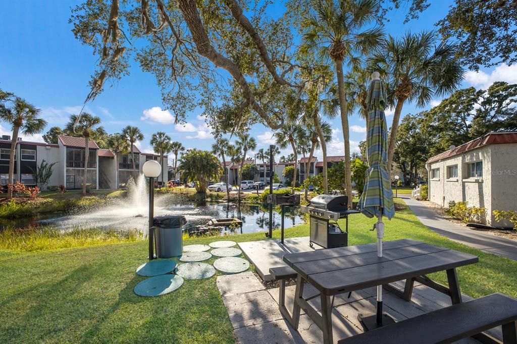 Enjoy the pond view while cooking out.