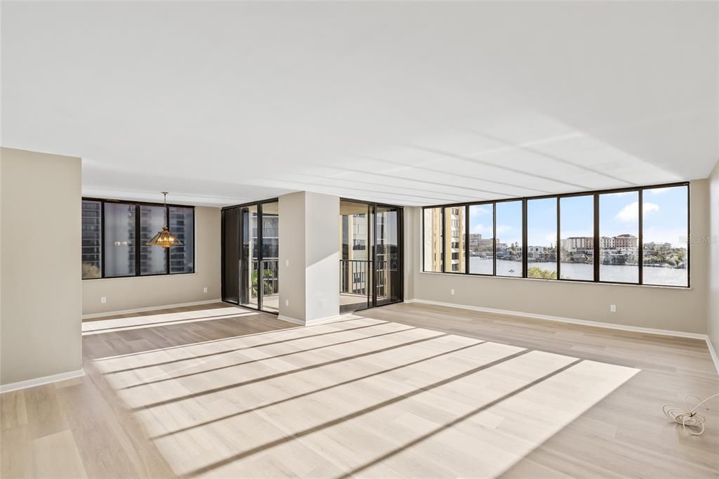 Wall to Wall windows in the main living area and balcony overlooking Intercoastal Water views