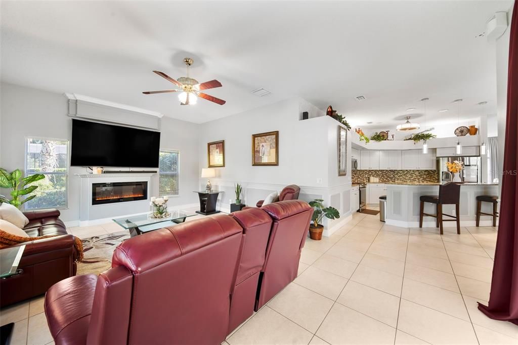 Living Room with TV - open floor plan into kitchen