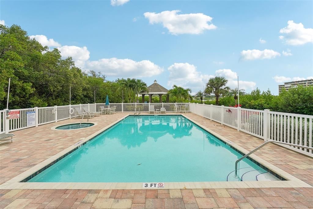 Heated pool with new Pebble Tec surface and pavers.