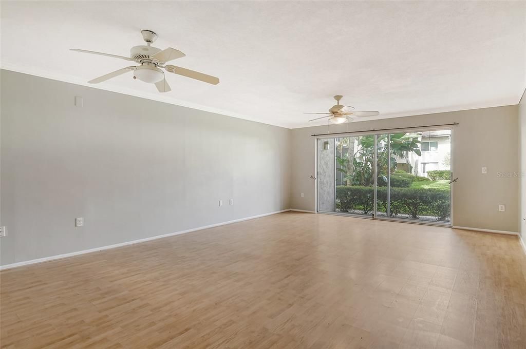 Dining and living room area with lanai