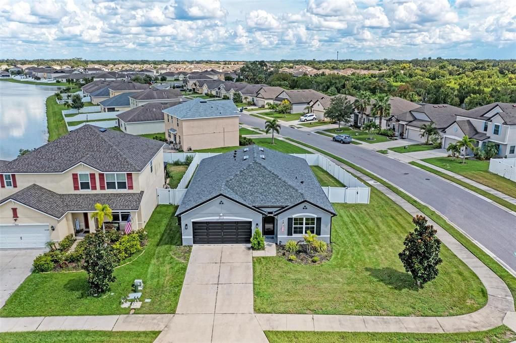 Aerial view of the large corner lot