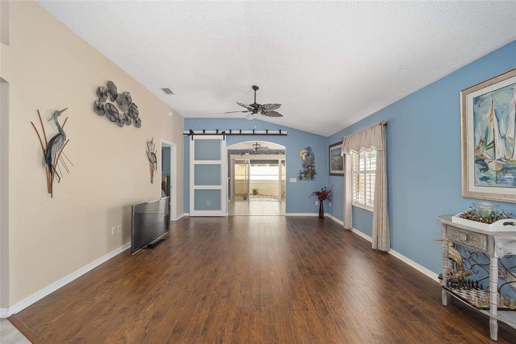 Living Room, barn doors open