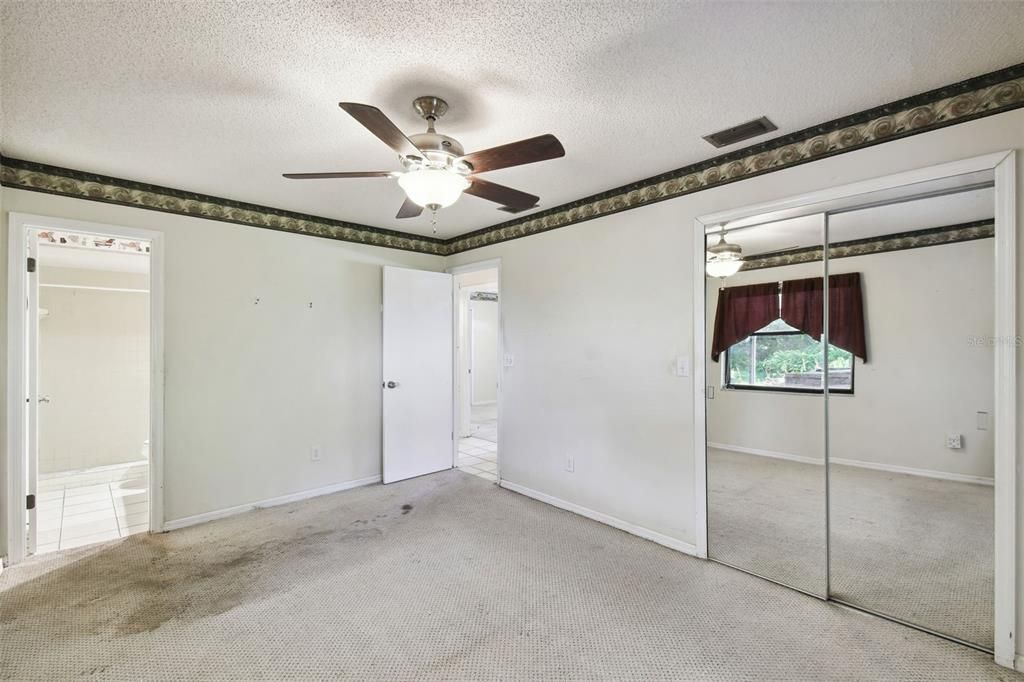 Primary bedroom has a walk-in closet with mirrored sliding doors