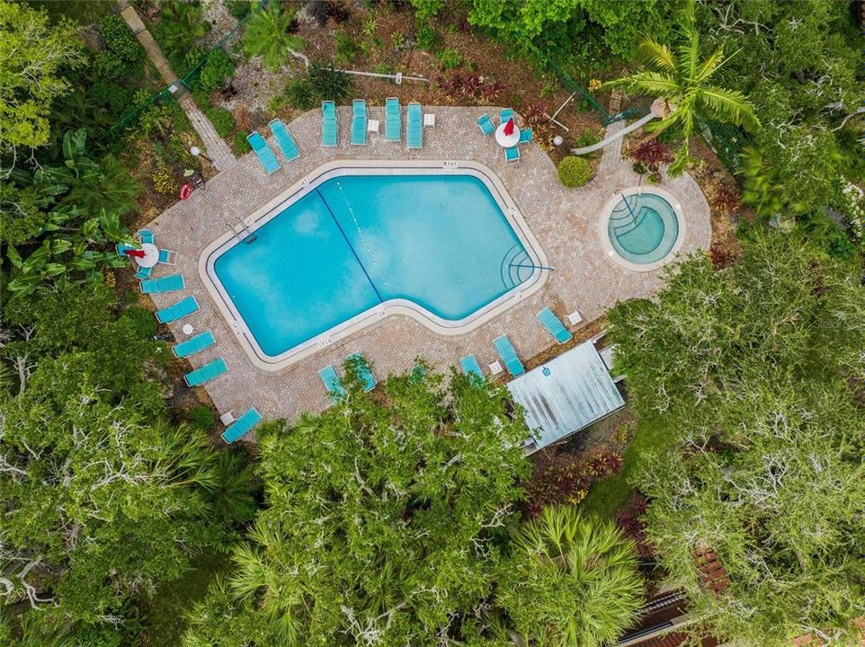 Bird's eye view of pool area