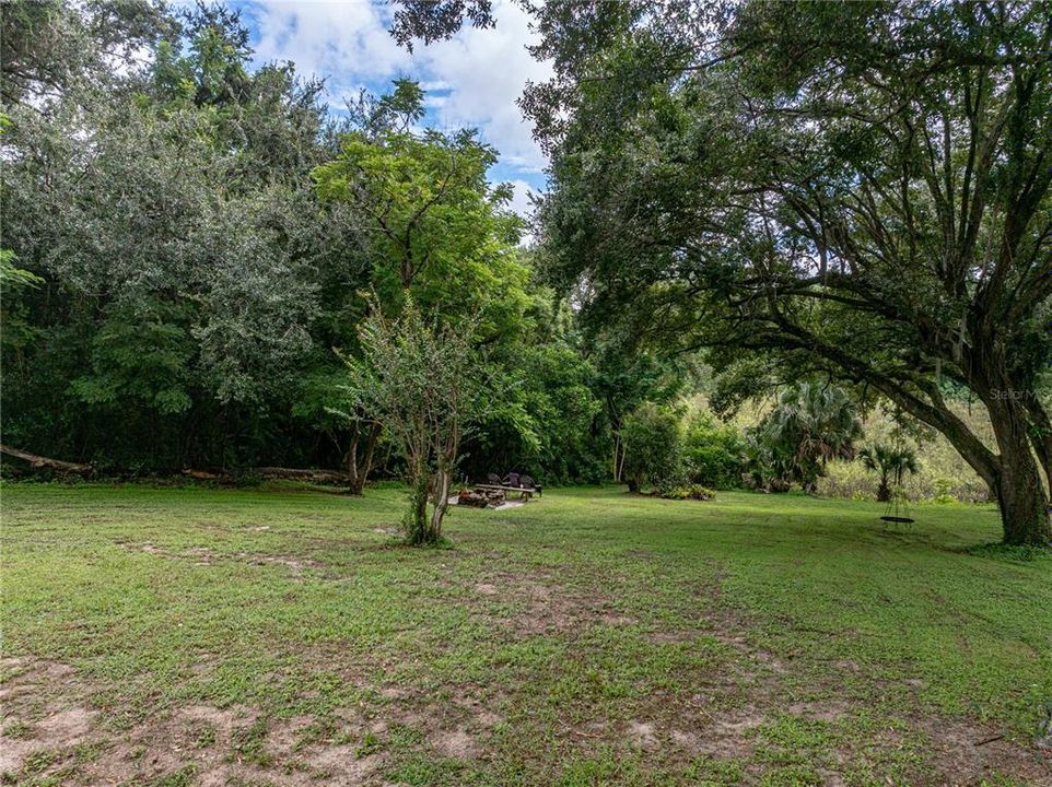 Private backyard with mature trees