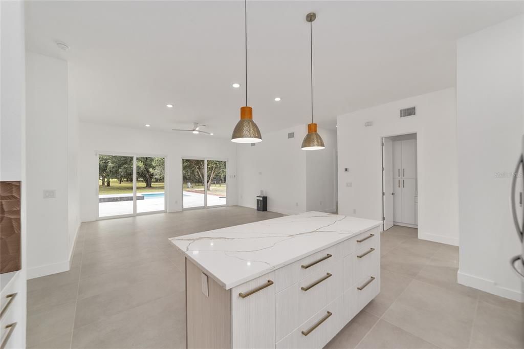 Kitchen island with pendant lighting