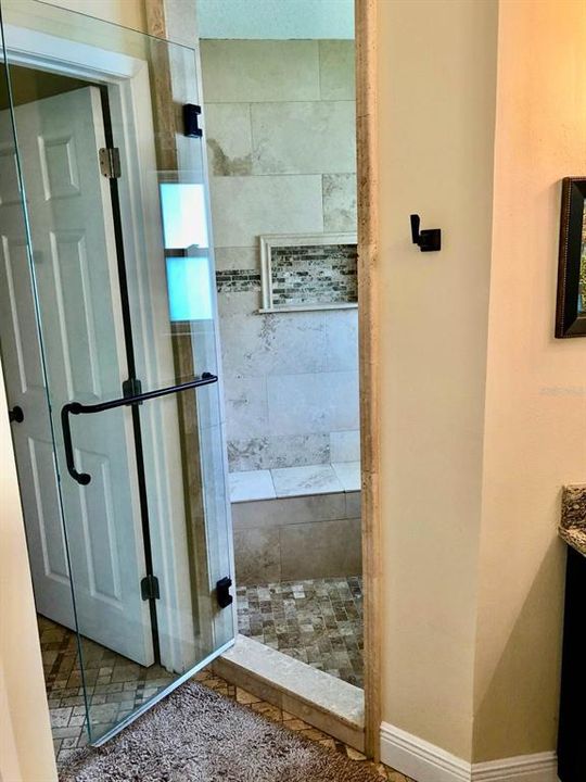 Walk-in shower with glass door